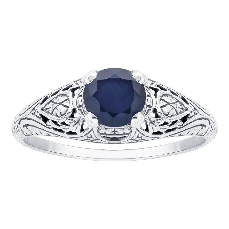 Women’s chunky ring-Viducci 10k White Gold Vintage Style Sapphire Scroll Ring