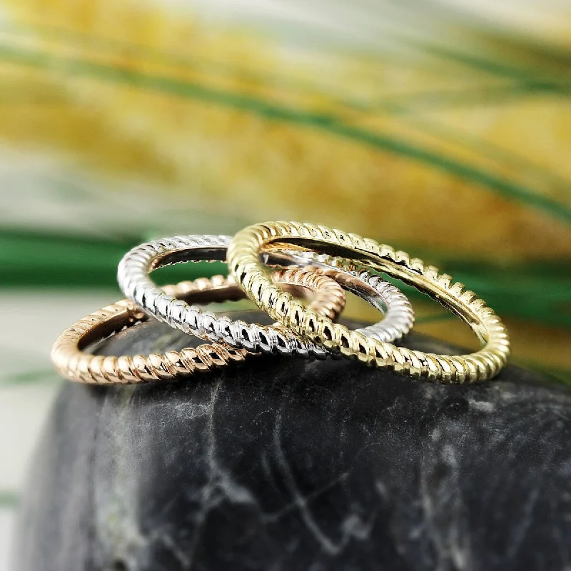 Women’s princess-cut ring-Auriya Petite Ultra-Thin Twisted Rope Stackable 10k Gold Ring