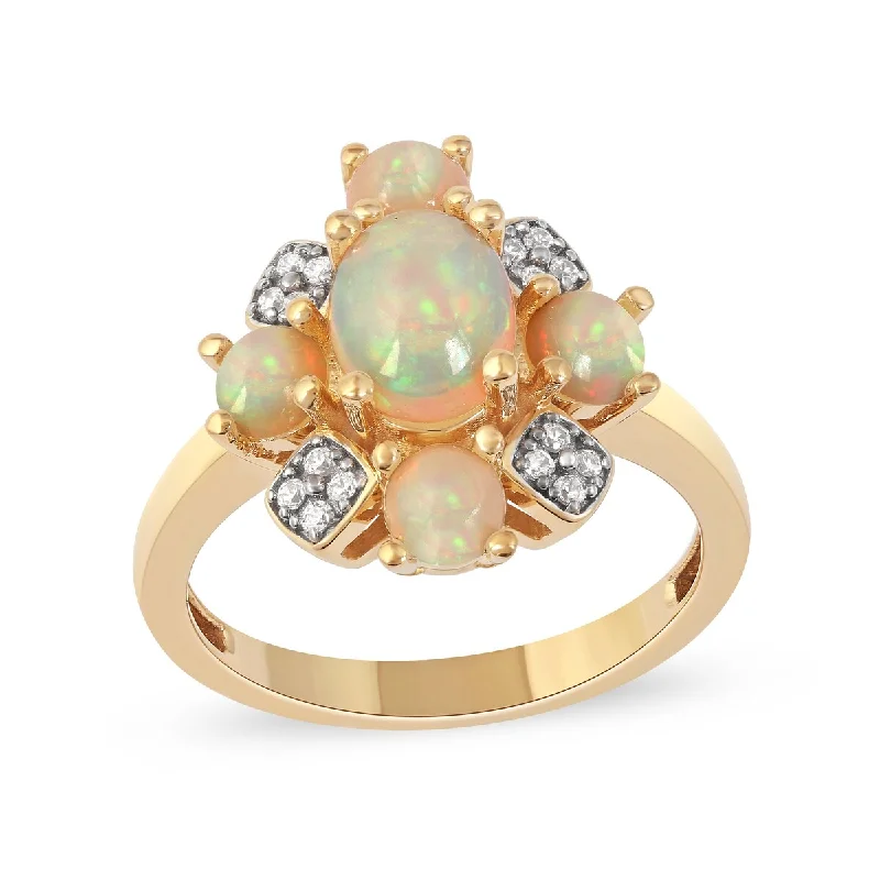 Women’s birthstone ring-Opal Gemstone 1/10ct TDW Diamond Halo Ring in 10k Rose Gold