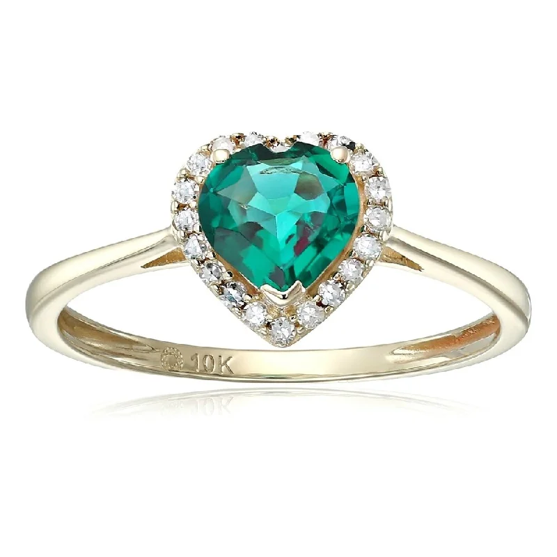 Women’s multi-stone ring-10k Yellow Gold Created Emerald & Diamond Solitaire Ring, Size 7 - Green