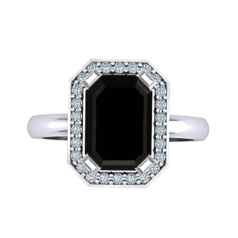 Women’s intricate ring-Auriya 3 1/3ctw Emerald Cut Halo Black Diamond Ring 14k Gold