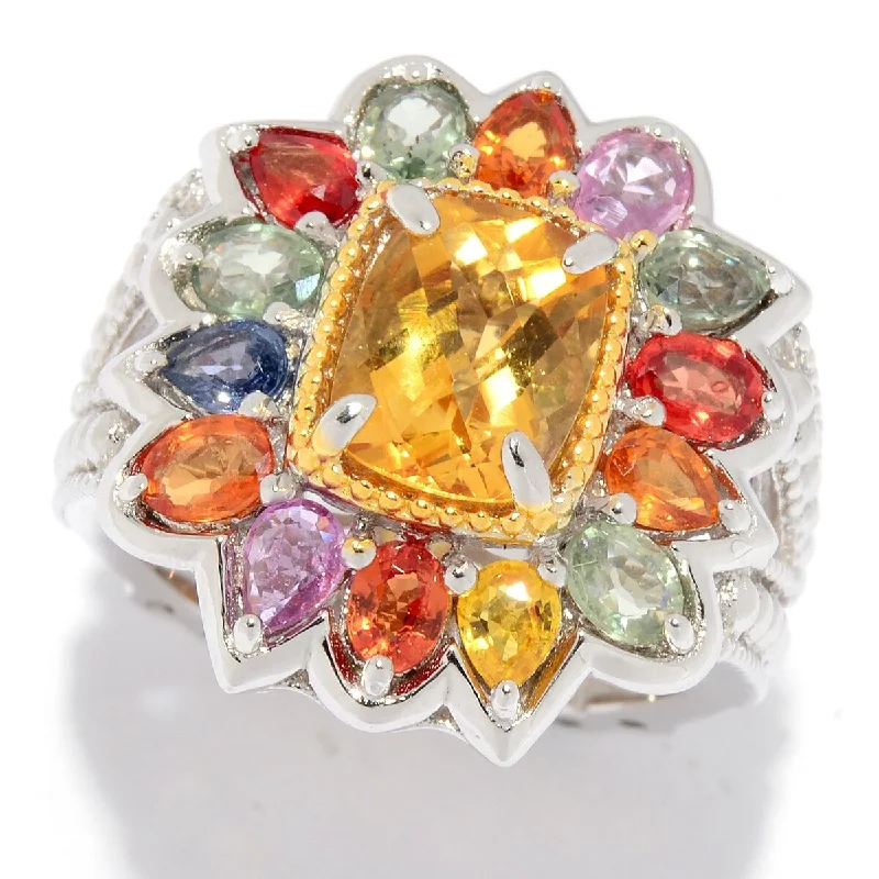 Women’s solitaire gold ring-Dallas Prince Designs 4.58ctw Citrine & Multi Color Sapphire Flower Ring