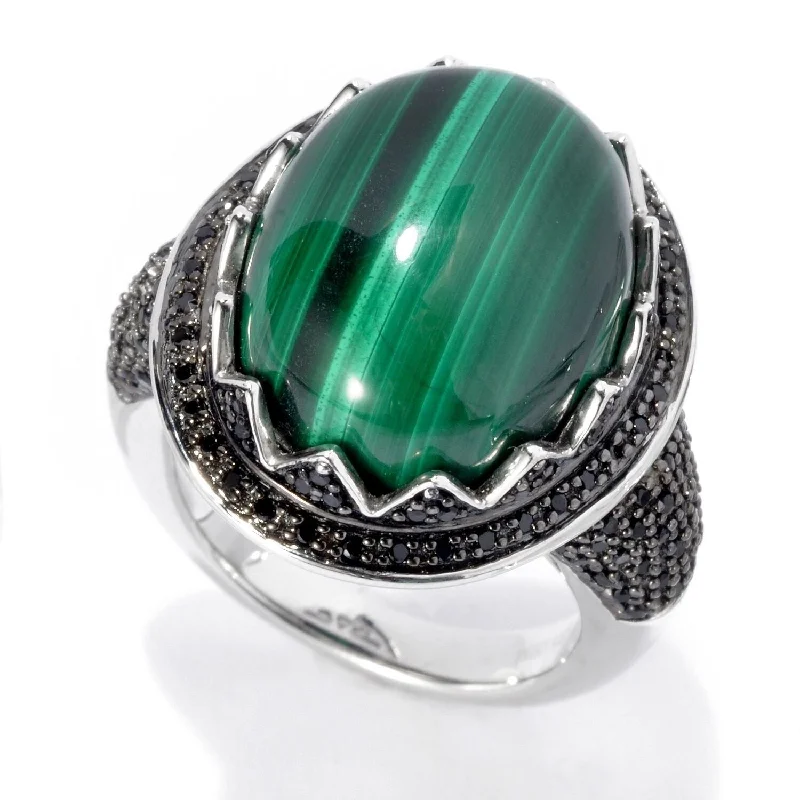 Women’s intricate design ring-Rhodium Over Sterling Silver 21.08Ctw Malachite Ring