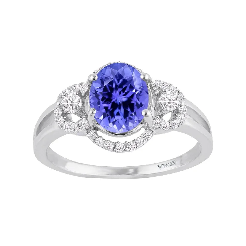 Women’s multi-stone ring-Sterling Silver with Natural Tanzanite and White Zircon Halo Ring