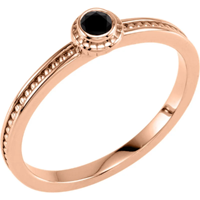 Women’s cubic zirconia wedding ring-Auriya 10k Gold 1/10ctw Dainty Round Solitaire Black Diamond Stacking Ring