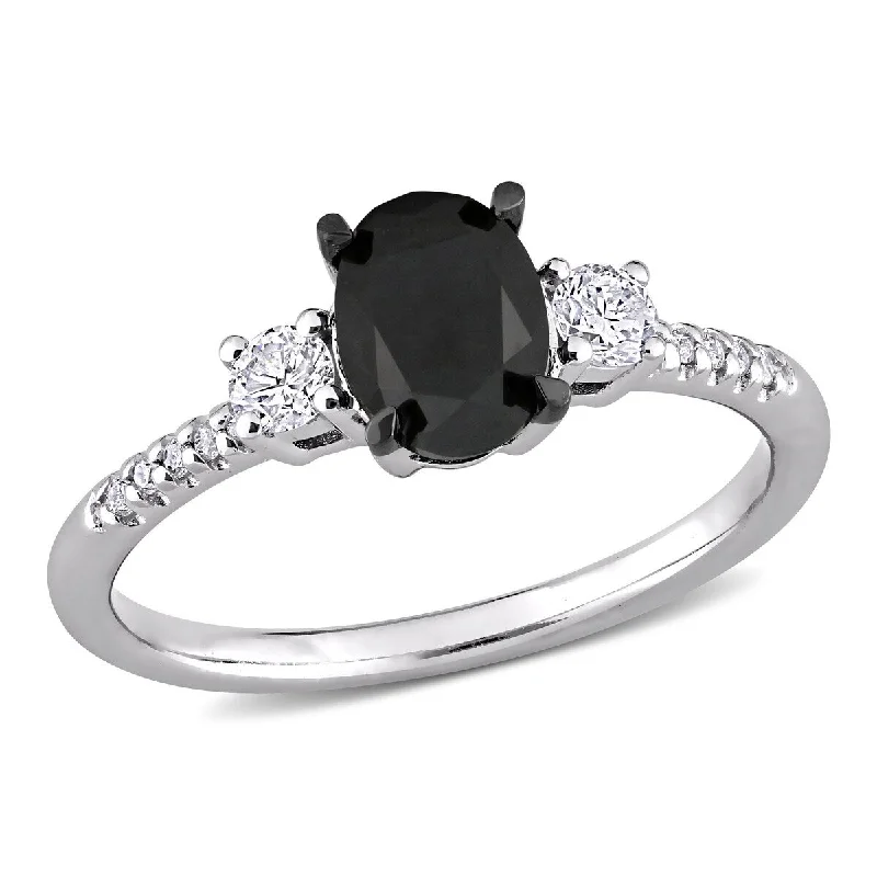 Women’s designer ring-Miadora 1 1/5ct TW Oval-Cut Black & White Diamond Ring in 14k White Gold