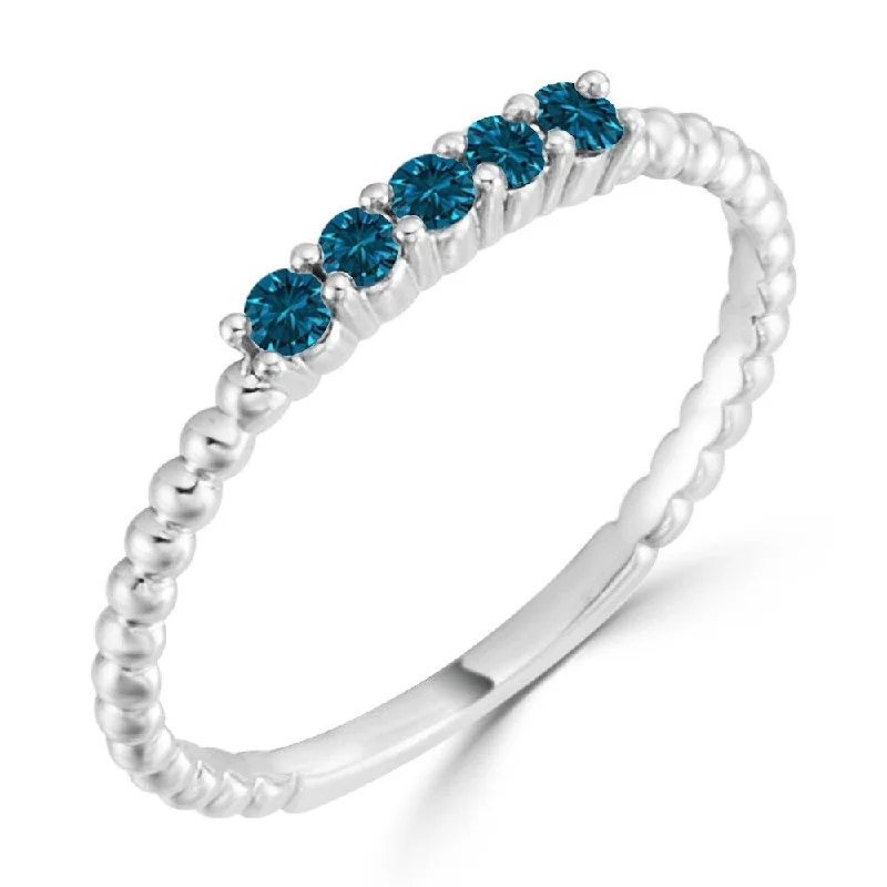 Women’s boho style ring-Auriya 10k Gold 1/6ctw Stackable Petite Bubble Bead Blue Diamond Ring Ultra-thin