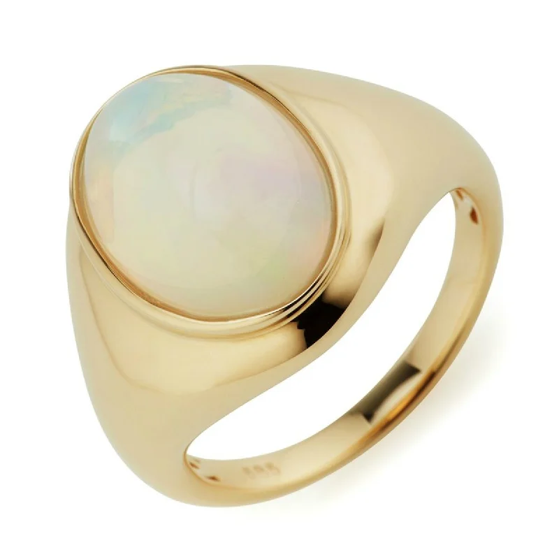 Women’s two-tone ring-14Kt Yellow Gold Ethiopian Opal Gemstone Solitaire Ring