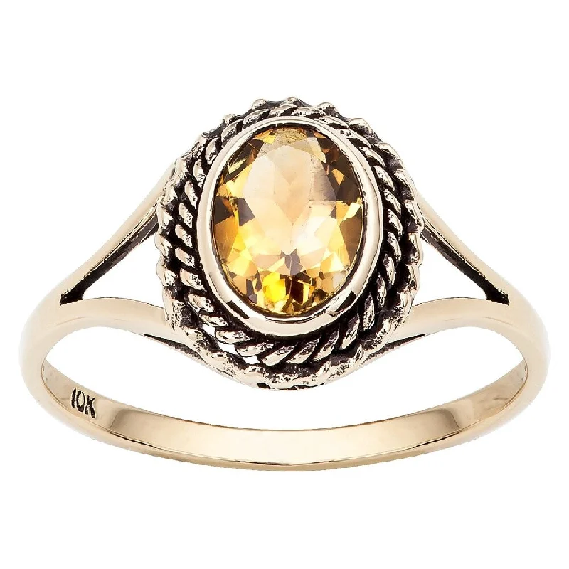 Women’s adjustable gemstone ring-Viducci 10k Yellow Gold Vintage Style Genuine Citrine Split-Shank Ring