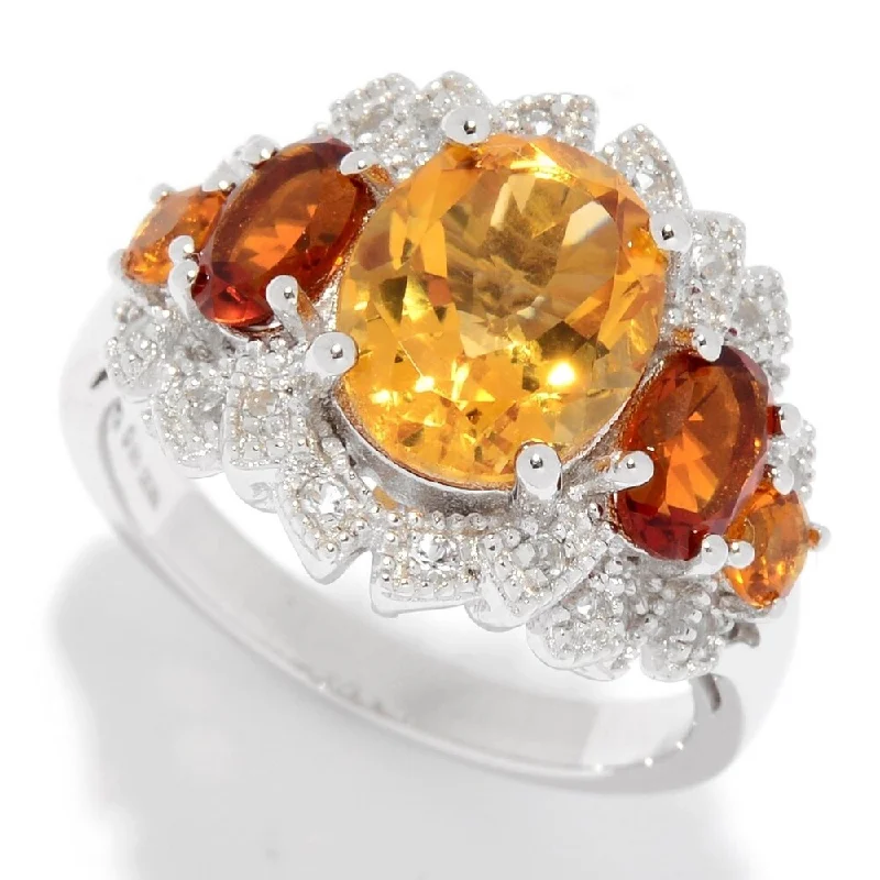 Women’s diamond eternity ring-Sterling Silver Citrine & White Topaz Fancy Halo Ring