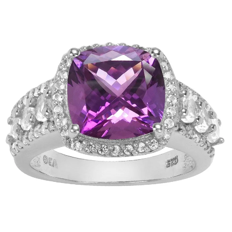 Women’s intricate design ring-Sterling Silver with Natural Amethyst and Natural White Topaz Classic Ring