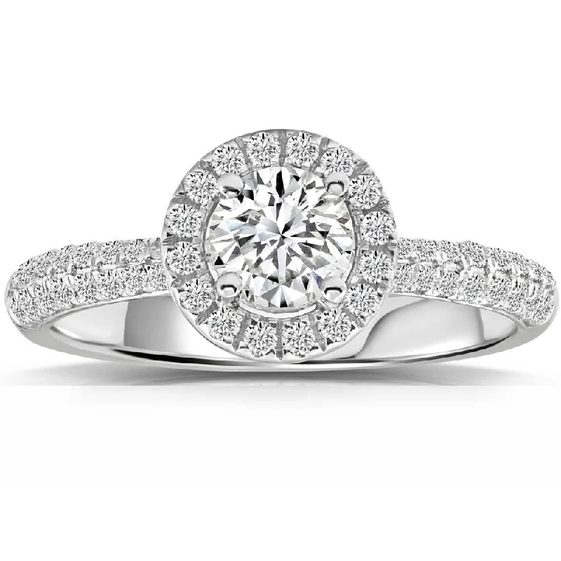 Women’s round diamond ring-1Ct Halo Diamond Accent Ring White Gold Lab Grown