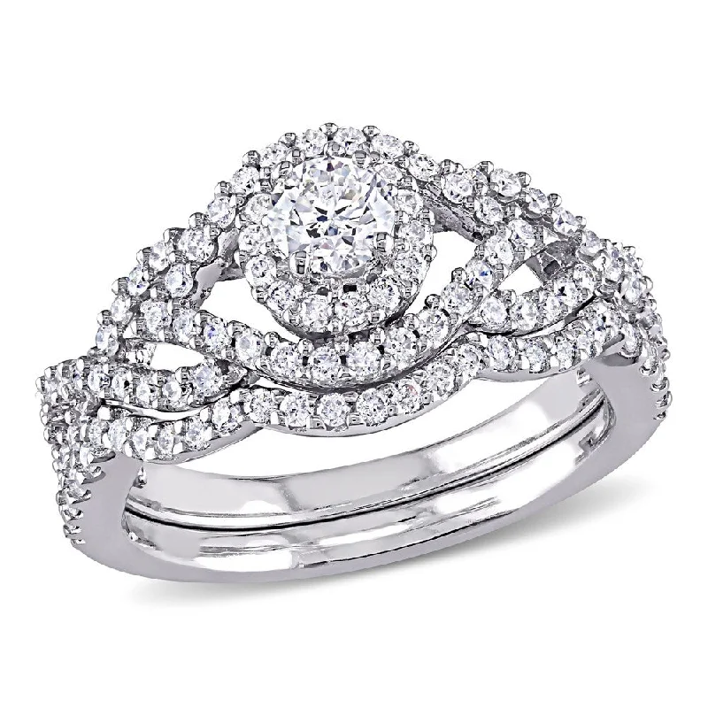 Women’s vintage platinum ring-Miadora Signature Collection 14k White Gold 1ct TDW Diamond Bridal Ring Set