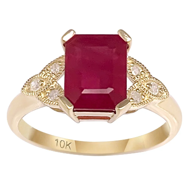 Women’s multi-stone ring-Viducci 10k Yellow Gold Vintage Style Genuine Ruby and Diamond Ring