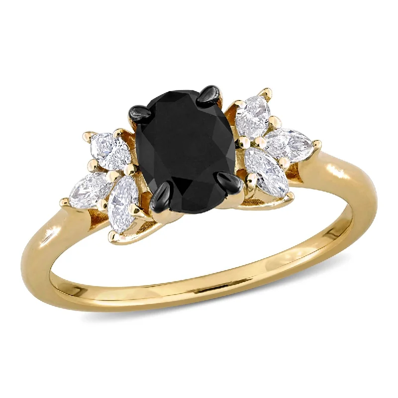 Women’s platinum ring-Miadora 1 5/8ct TW Black White Diamond Cluster Ring in 14k Yellow Gold