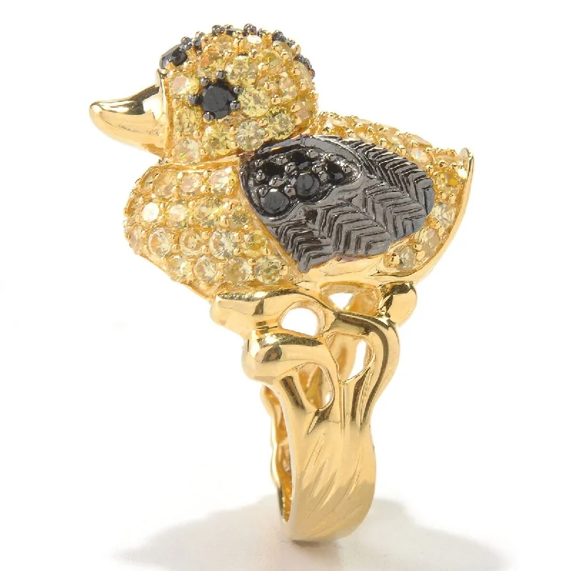 Women’s birthstone ring-Yellow Gold Over Sterling Silver with Cubic Zirconia Duck Critter Ring