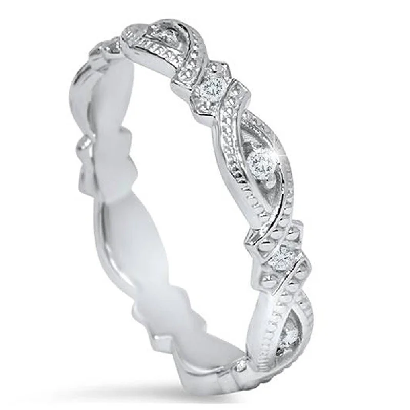 Women’s solitaire ring-Pompeii3 14k White Gold 1/8 Ct TDW Diamond Eternity Vintage Ring Lab Grown (G-H/VS1-VS2)