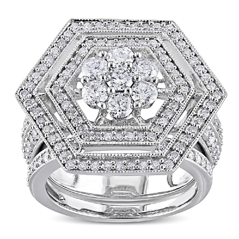 Women’s princess-cut ring-Miadora Signature Collection 10k White Gold 2ct TDW Diamond Bridal Ring Set