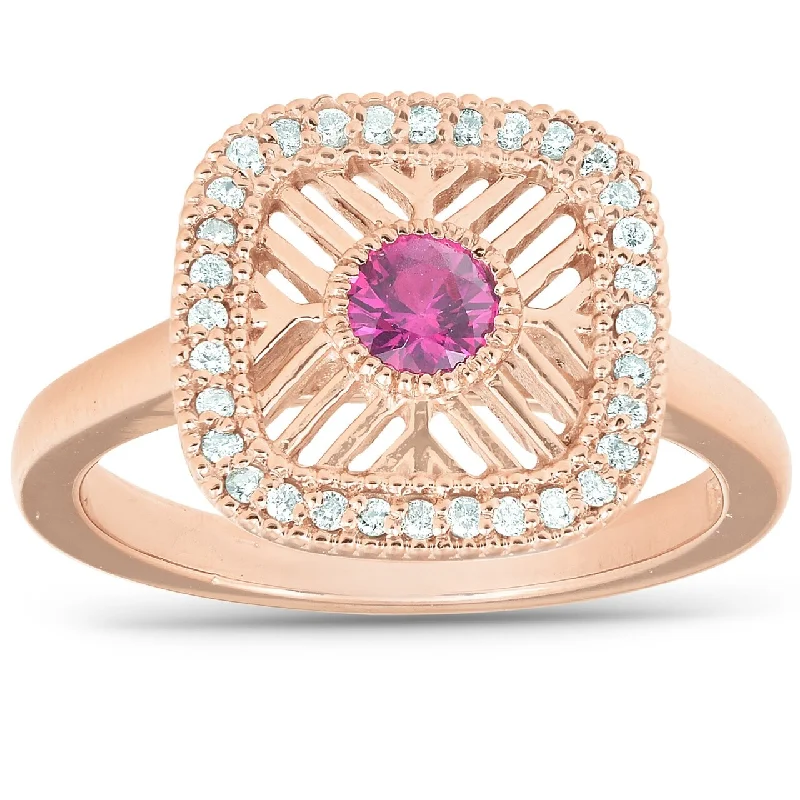 Women’s modern band ring-1/2 Ct Rose Gold Ruby Vintage Right Hand Ring