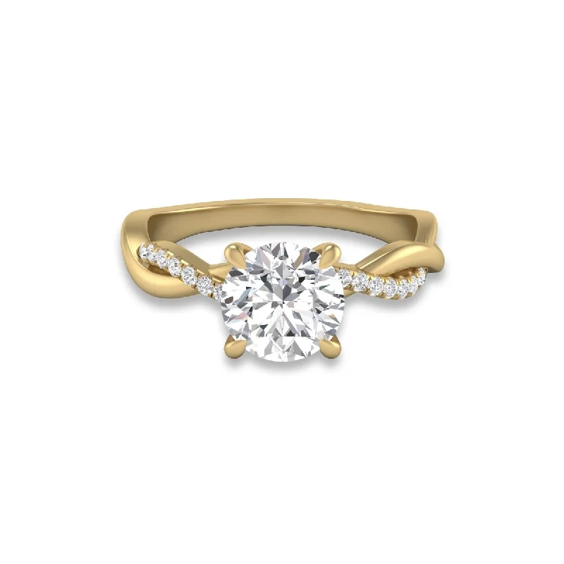 Women’s silver ring-Marquee Agatha Twisted Pave Ring with IGI Certified 2 Carat Lab-Grown Round Diamond in 14K Yellow Gold