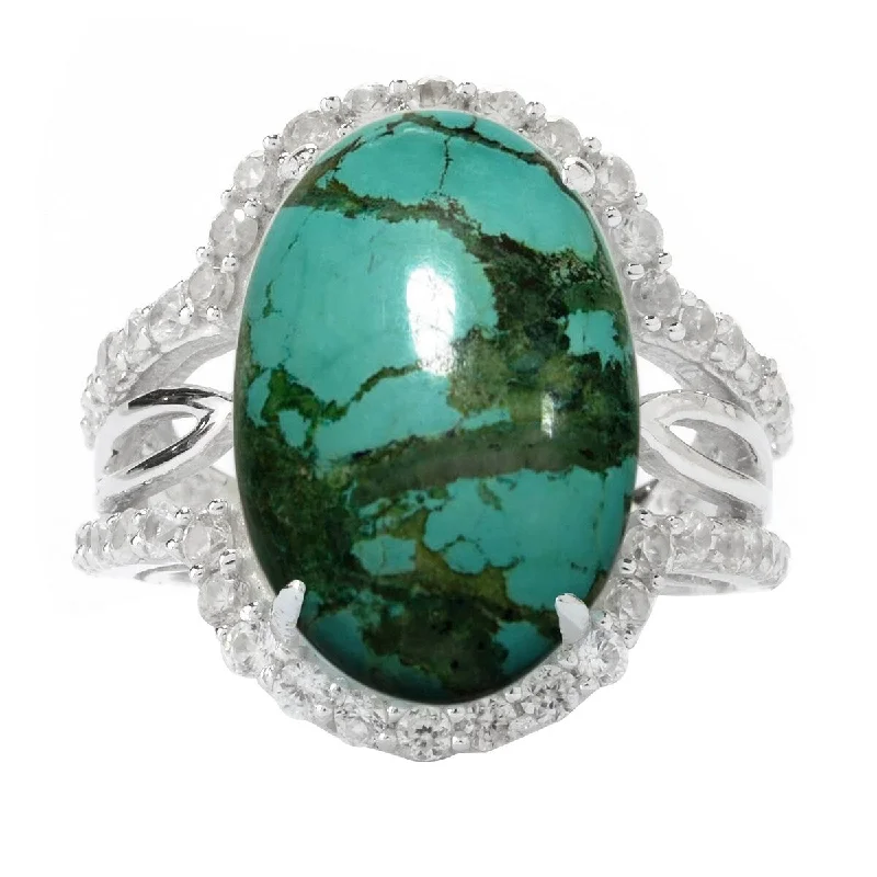 Women’s luxurious ring-Sterling Silver with Turquoise & White Topaz Split Shank Ring