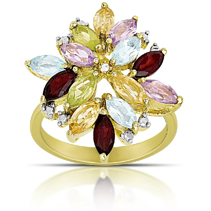 Women’s sterling silver ring-Dolce Giavonna Gold over Sterling Silver Multi Gemstone Cluster Ring (Size 7)