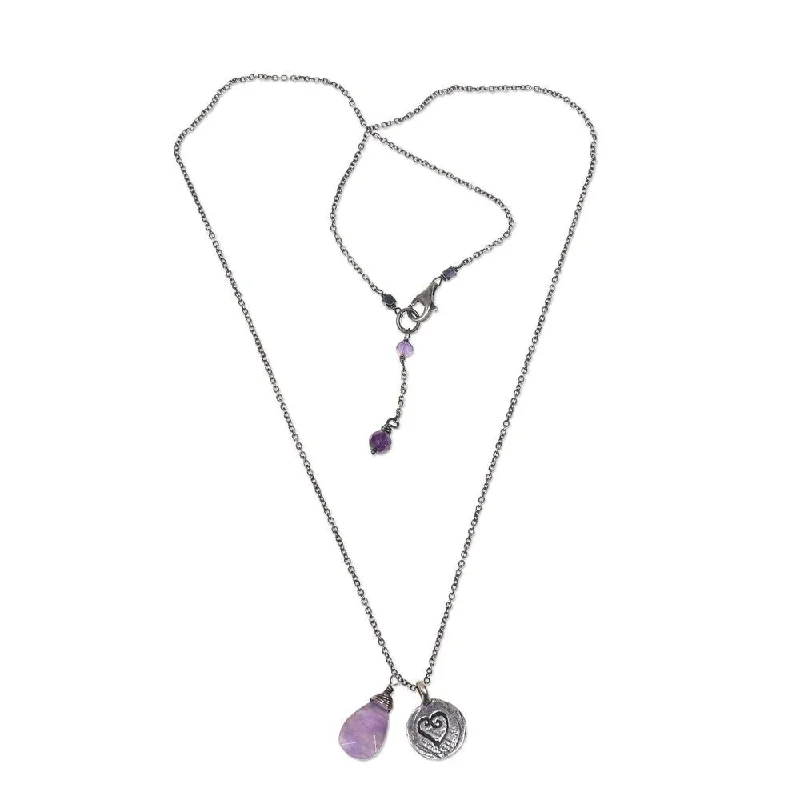 Women’s wide band ring-Sterling Silver 'Inspiring Heart' Amethyst Necklace - 7'6" x 9'6"