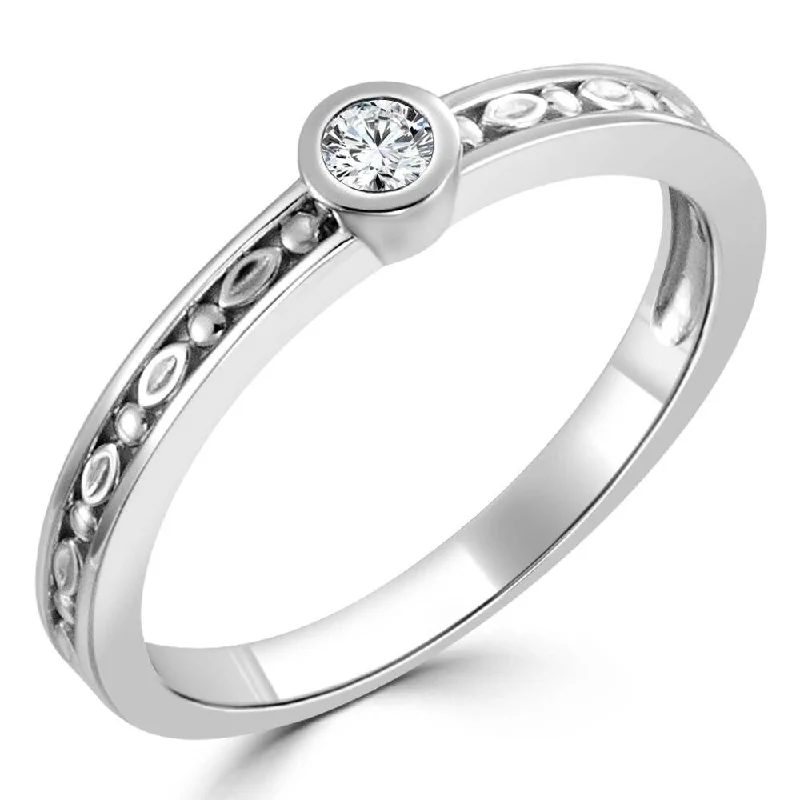 Women’s contemporary ring-Auriya 10k Gold 1/10ctw Dainty Round Solitaire Diamond Stacking Ring