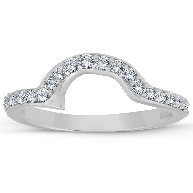 Women’s cocktail ring-1/2 cttw 14k White Gold Diamond Curved Contour Band For 2 Stone Ring