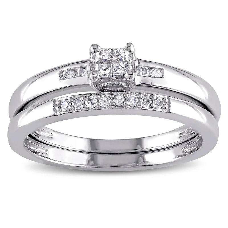 Women’s chunky ring-Miadora Sterling Silver 1/6ct TDW Princess-cut Diamond Bridal Ring Set - White