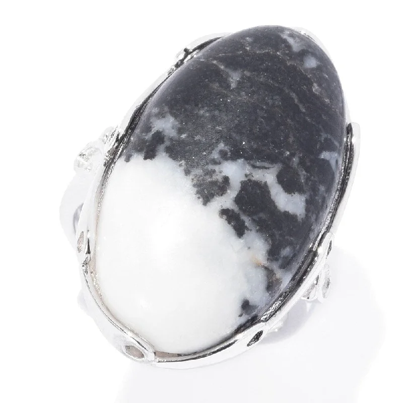 Women’s adjustable band ring-Sterling Silver 25 x 14mm Oval Shaped Cabochon North-South Ring