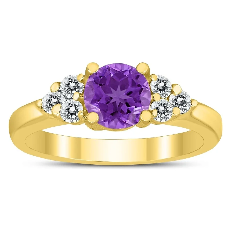 Women’s multi-colored gemstone ring-6MM Amethyst and Diamond Cynthia Ring in 10K Yellow Gold