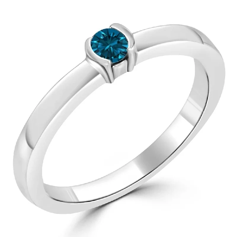 Women’s pinky ring-Auriya 10k Gold 1/6ctw Petite Round Solitaire Blue Diamond Ring