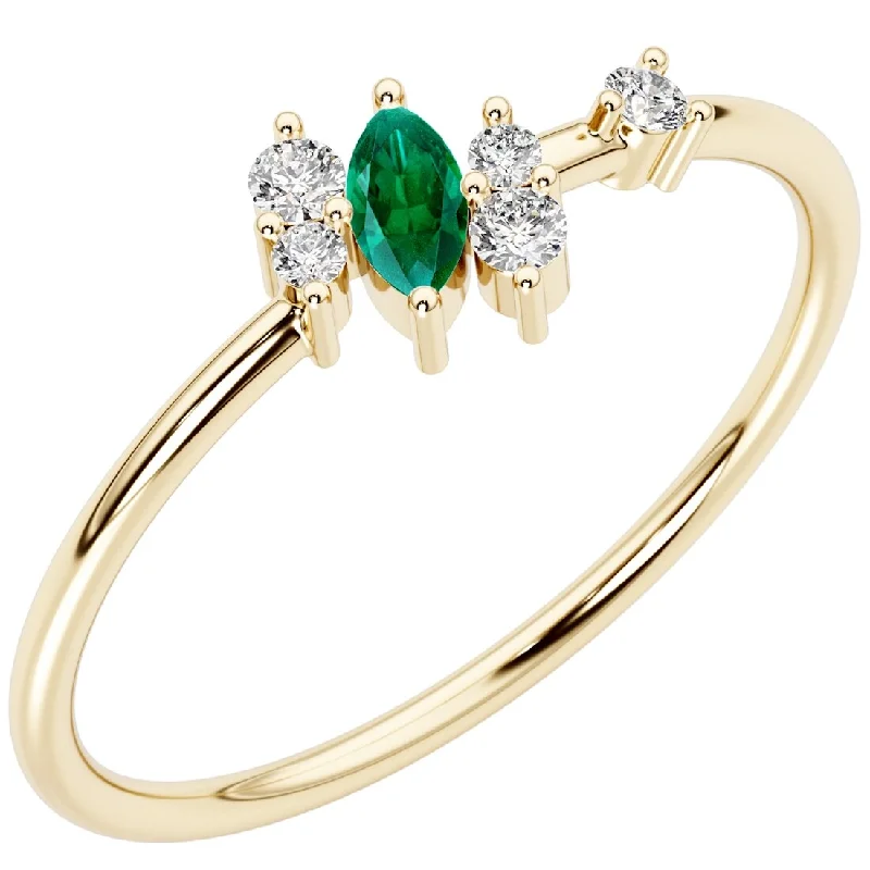 Women’s large gemstone ring-14k Gold Plated Sterling Silver Emerald and Lab Diamond Round Ring