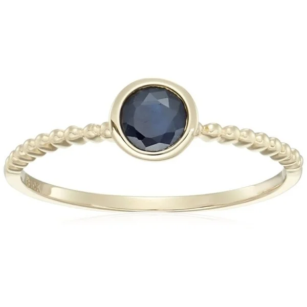 Women’s cubic zirconia wedding ring-10k Yellow Gold Blue Sapphire Beaded Shank Stackable Ring, Size 7