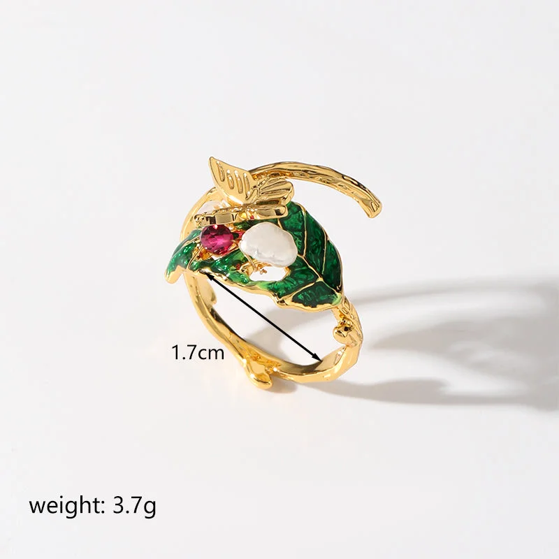 Women’s gemstone wedding ring-Retro Animal Leaf Copper Plating Copper 18k Gold Plated Open Rings