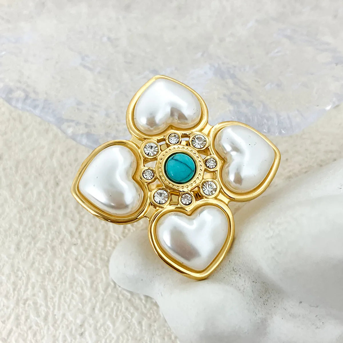 Women’s men’s style ring-Elegant Sweet Flower Stainless Steel Plating Inlay Pearl Gold Plated Open Rings