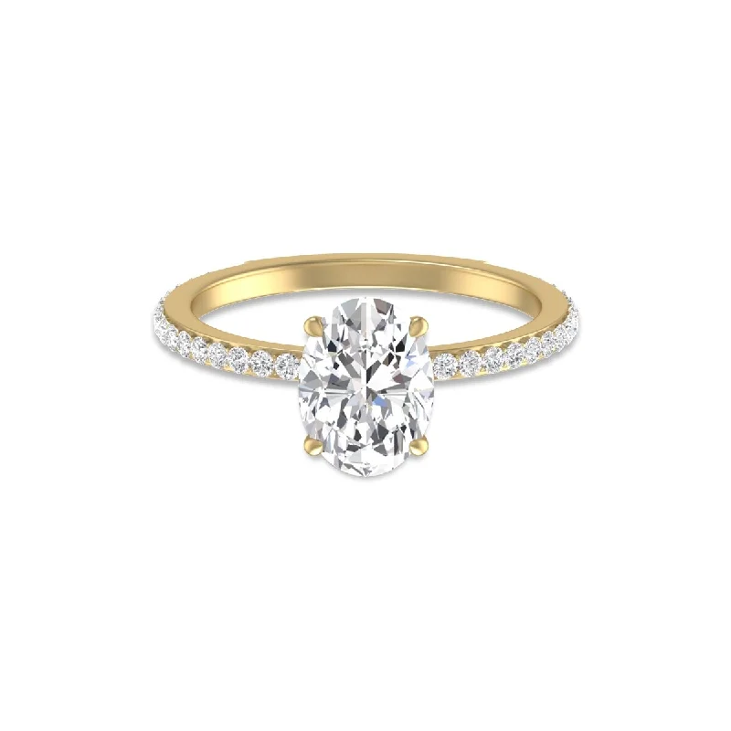 Women’s engagement ring-Marquee 14K Yellow Gold Hidden Halo Cleo Ring with IGI Certified 2 Carat Center Oval Shape Lab-Grown Diamond