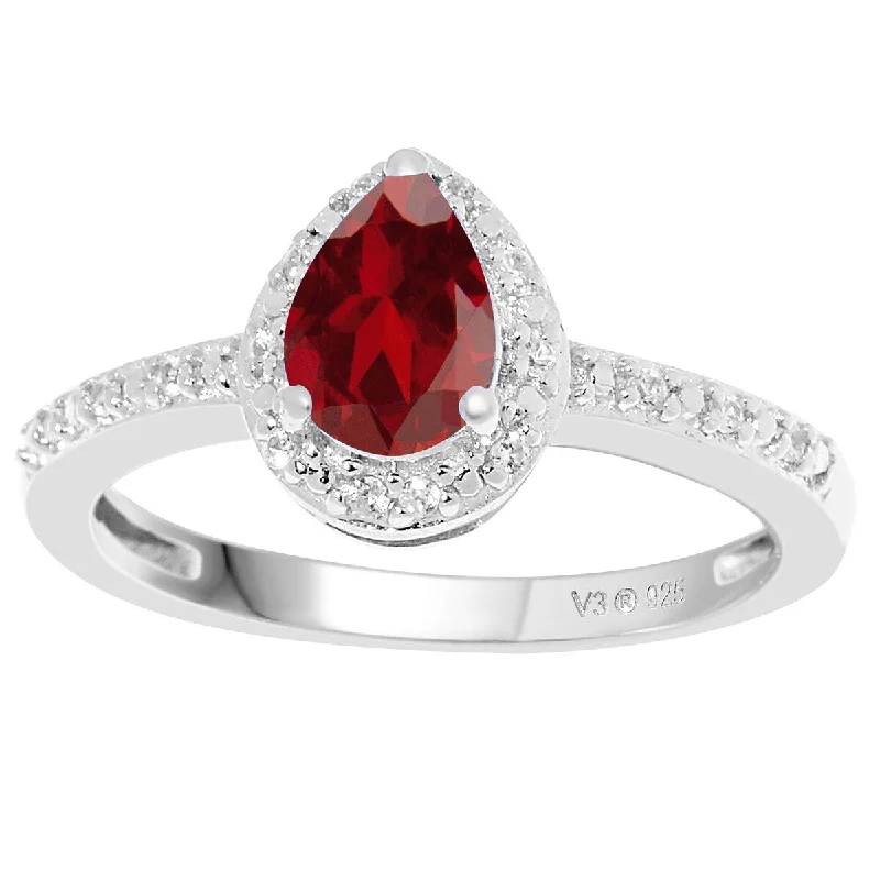 Women’s cubic zirconia wedding ring-V3 Jewelry 925 Sterling Silver with Natural Garnet and White Zircon Halo Ring for Women