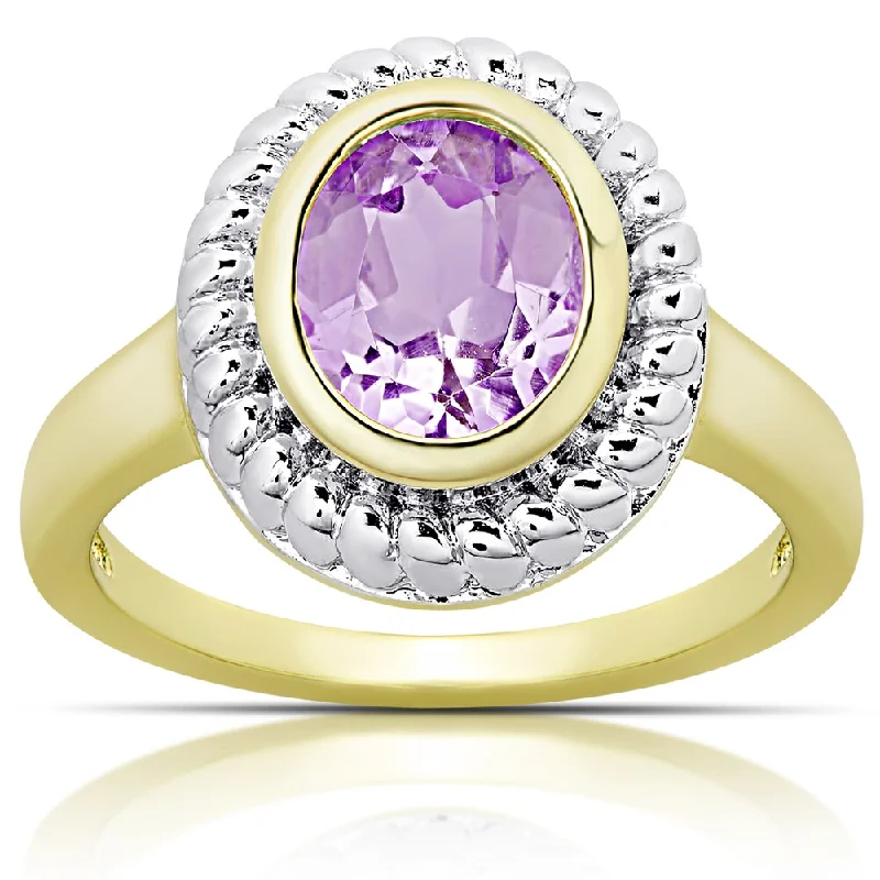 Women’s solitaire gold ring-Dolce Giavonna Gold over Sterling Silver Amethyst Oval Ring (Size 7)