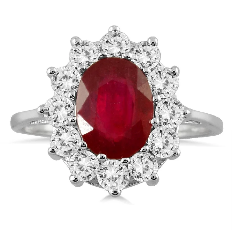 Women’s bold ring-1 carat Diamond and Ruby Ring in 14K White Gold