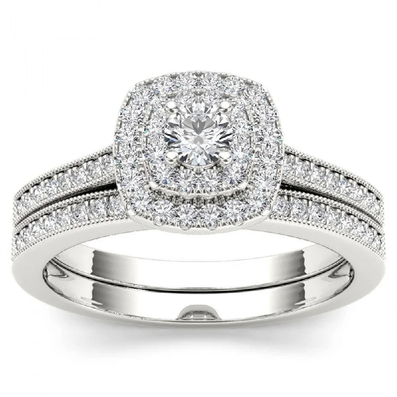 Women’s promise ring-De Couer IGI Certified 14k White Gold 1/2ct TDW Diamond Double Halo Bridal Ring Set