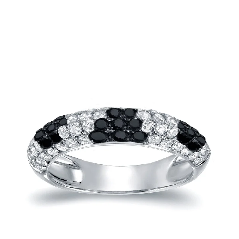 Women’s stackable gold rings-Auriya Multi-Row Pave Black and White Diamond Ring 3/4ct TDW 14k White Gold