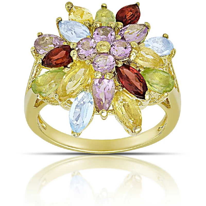 Women’s personalized name ring-Dolce Giavonna Gold over Sterling Silver Multi Gemstone Cluster Ring (Size 7)