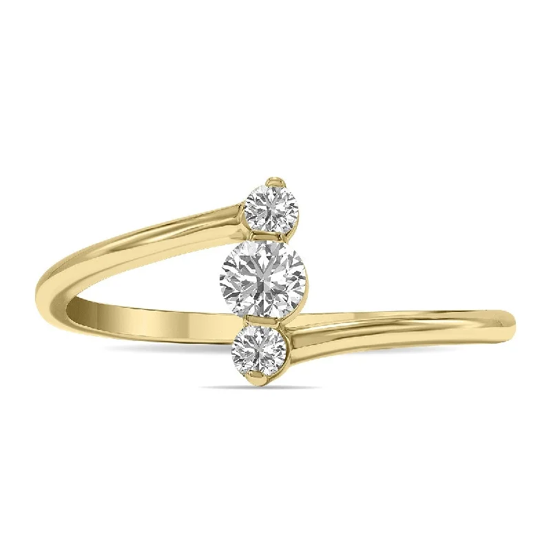 Women’s statement ring-Marquee 1/4 CTW Vertical Three Stone Lab Grown Diamond Ring in 10K Yellow Gold (F-G Color, VS1- VS2 Clarity)