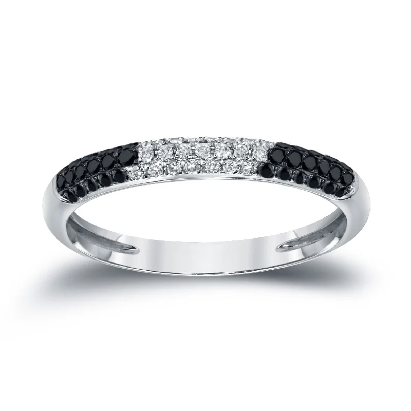 Women’s cubic zirconia ring-Auriya Multi-Row Pave Black and White Diamond Ring 1/2ct TDW 14k White Gold