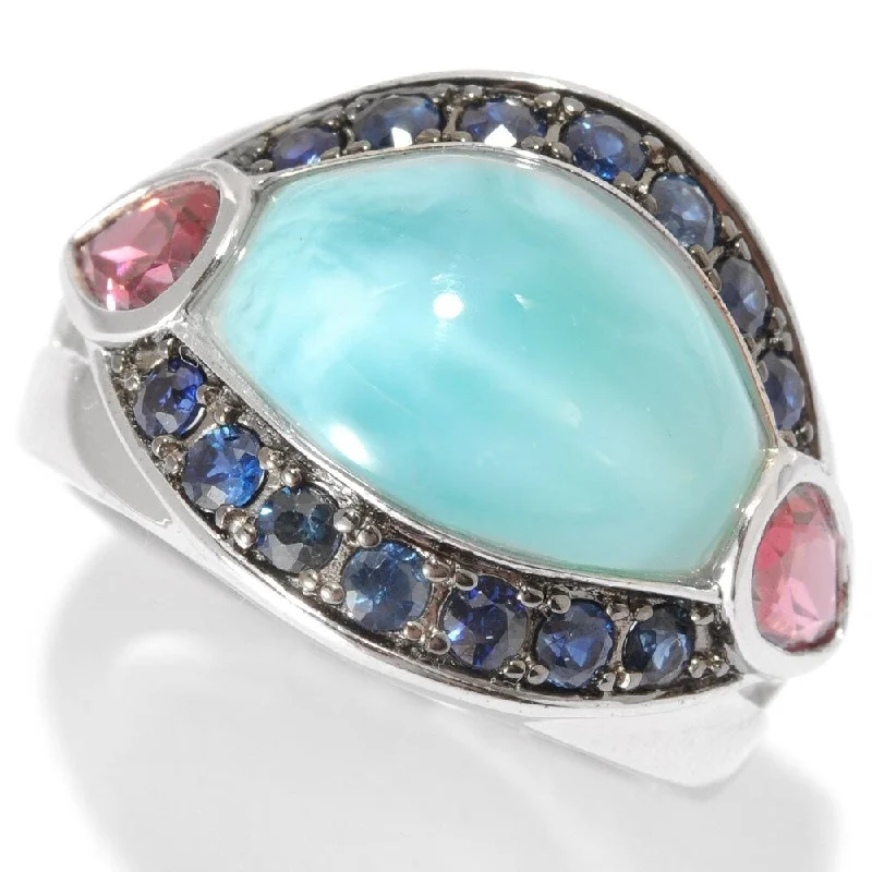 Women’s mixed-metal ring-Sterling Silver 6.89ctw Larimar Cocktail Ring, Size 6 - Blue