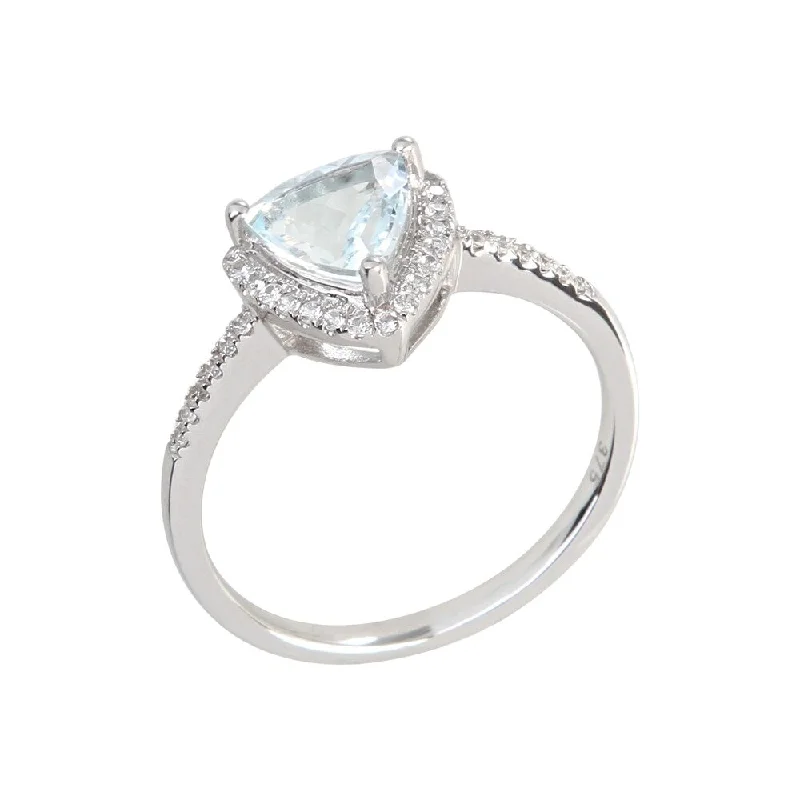 Women’s floral design ring-10KT White Gold 1ct Aquamarine & 0.16ctw Diamond Classic Ring, Size 7 - Blue