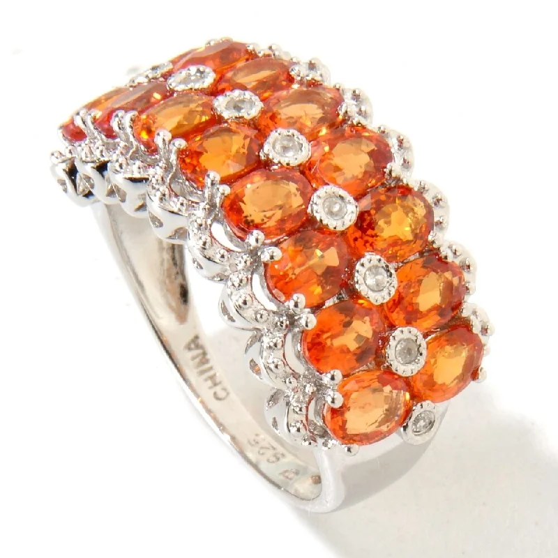 Women’s stackable silver rings-Platinum O/ Silver 4.42Ctw Orange Sapphire Cluster Ring