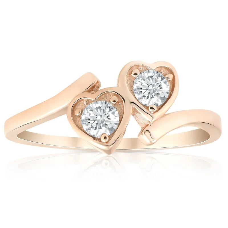 Women’s cubic zirconia ring-1/3ct Diamond Solitaire Two Stone Forever Us Heart Shape 14k Rose Gold Ring